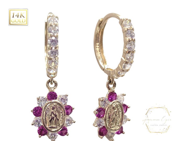 14K Yellow gold 1.50 Grams 1 pair of  Guadalupe CZ Huggy with the Cubic Zirconia Earrings Girl or  Women's Earrings.