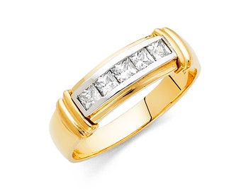14K Gold  2 Tone With Princess Cut Gemstone of CZ Men's Ring Size 10 , Women's Set Wedding Ring size 7