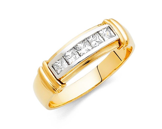 14K Gold  2 Tone With Princess Cut Gemstone of CZ Men's Ring Size 10 , Women's Set Wedding Ring size 7