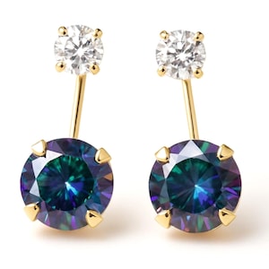 14K Real Yellow Gold Light Weight Gold Screw Backing sold in 1 Pair Telephone Wired Earring Double Gemstone Screw Back 12 colors 6.00 mm .