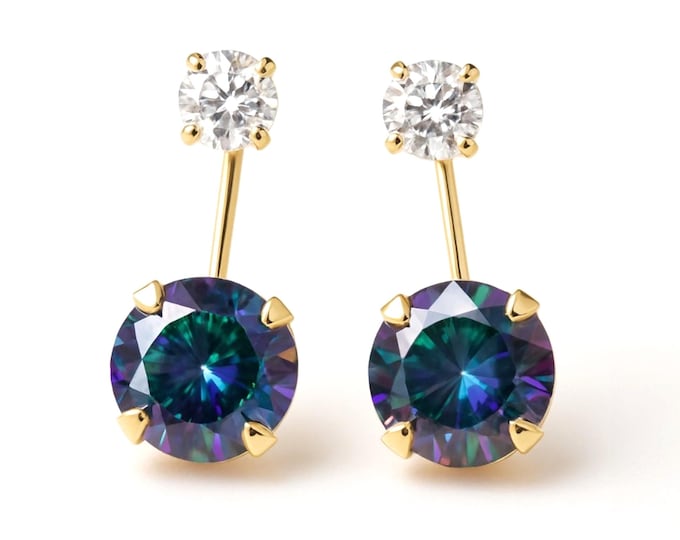 14K Real Yellow Gold Light Weight Gold Screw Backing sold in 1 Pair Telephone Wired Earring Double Gemstone Screw Back 12 colors 6.00 mm .