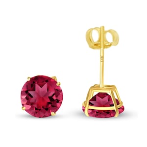 Ruby 14K Real Yellow Gold Light Weight Gold sold in 1 Pair Round Solitaire Ruby July Birthstone  Earrings stud.