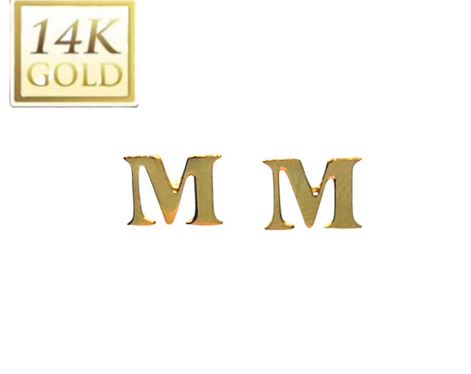 Initial Earrings 14K Real Yellow Gold 1 Pair with Block Design Letter A to Z is available.