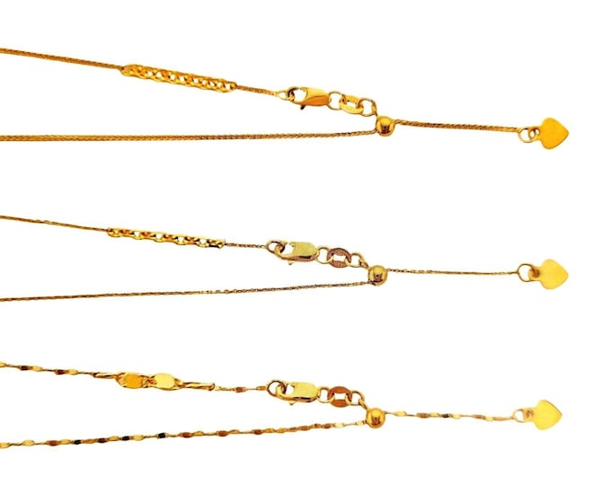 Adjustable 14K Gold Chain With the Heart Accent Lobster Lock Solid Gold 16- 20 Inches length.