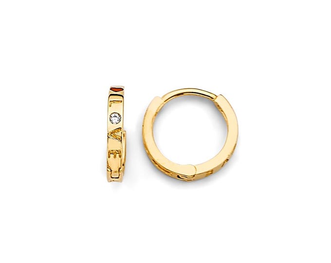 10MM Collection of Hoops 14K Real Gold 1 Pair of Hinged Hoop Lined CZ  REAL GOLD Assorted design with Width 10MM  sold 1 Pair .