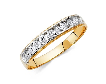 14K Gold  2 Tone With Solitaire Cut Gemstone of CZ Men's Ring Size 10 , Women's Set Wedding Ring size 7