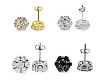 Cluster 925 Sterling Silver with Gemstone CZ Push Backing Thicker post  6mm 8mm 10mm Men's Women's Stud Earring 1 pair.