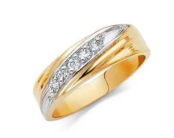 14K Gold  2 Tone With Solitaire Cut Gemstone of CZ Men's Ring Size 10 , Women's Set Wedding Ring size 7