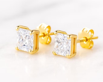 Princess Cut 14K Solid Gold Silicon Push Backing sold 1 Pair With High Quality CZ or Moissanite