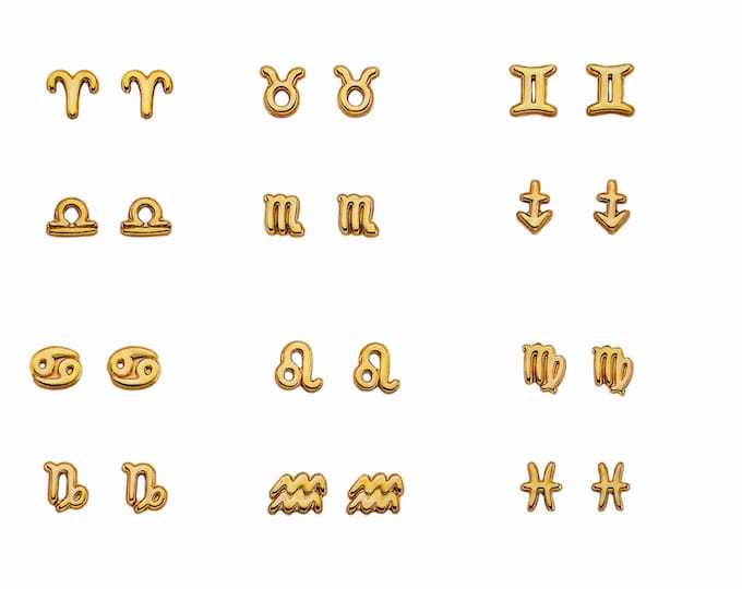 14K Gold , Real Genuine Solid Gold , Small Zodiac Earring Push Backing  1 Pair.