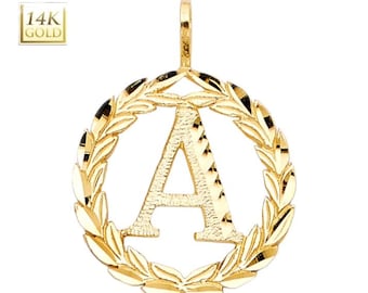 14K Gold , Real Genuine Solid Gold , Wreath Round pendant 3/4 inch.