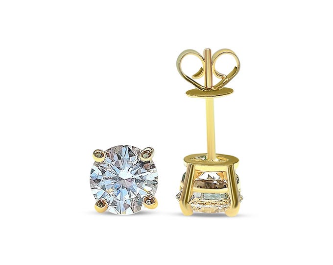 Lab Grown Diamond 14K Solid Yellow Gold  sold in 1 Pair Round Solitaire Earrings stud Push Backing LAB Grown Diamond VS1 DEF .