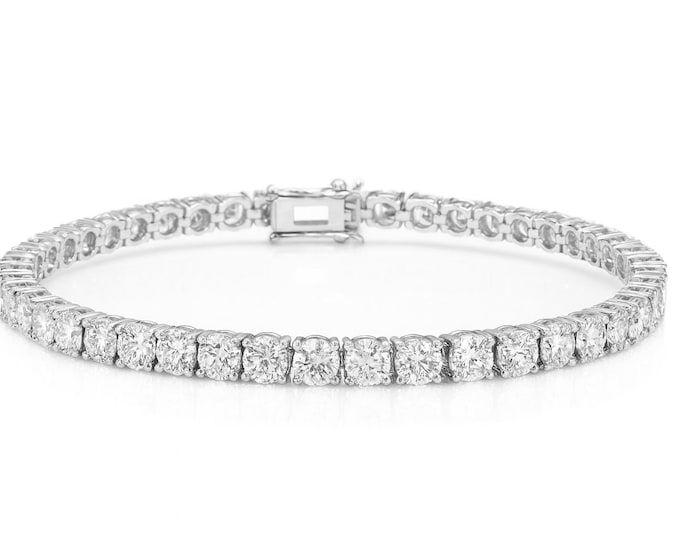 Moissanite Solitaire Round Tennis bracelet Solid Sterling silver 925 with Prong 2.50mm 3mm 4mm 5mm  1 piece of Bracelet.