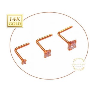 14K Rose Gold , L Shaped Nose Stud, Diamond Nose Stud, Moissanite , Lab Diamond, Nose Stud 20 GA 1.50mm-3.50mm Gemstone Nose Piercing.