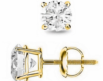 Single Stud 14K Gold Earring 1 Piece Real Gold Round Solitaire Shape with option Gemstone 3mm - 8mm