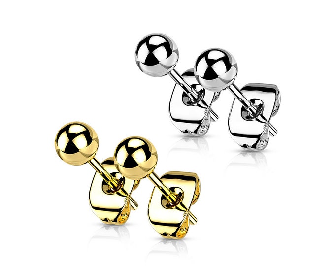 14K Real Gold Hollow Ball Earring Stud sold in 1 pair Butterfly Push Backing Real Gold 2mm - 8mm.