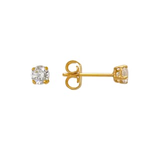 Dainty LAB Grown Diamond 14K Real Yellow Gold Light Weight Gold sold in 1 Pair Round Solitaire Lab Grown Diamond Earrings stud.