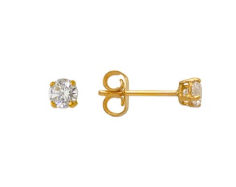 Dainty LAB Grown Diamond 14K Real Yellow Gold Light Weight Gold sold in 1 Pair Round Solitaire Lab Grown Diamond Earrings stud.