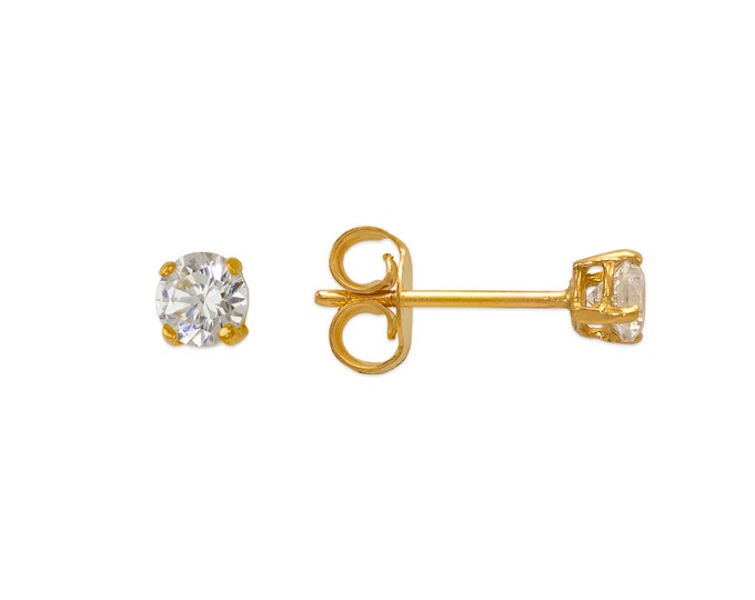 Dainty LAB Grown Diamond 14K Real Yellow Gold Light Weight Gold sold in 1 Pair Round Solitaire Lab Grown Diamond Earrings stud.