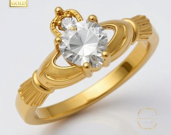 14K Real Gold Claddagh Ring Irish Claddagh Plain , Love Rings, Birthday, Gift, Girl Rings.