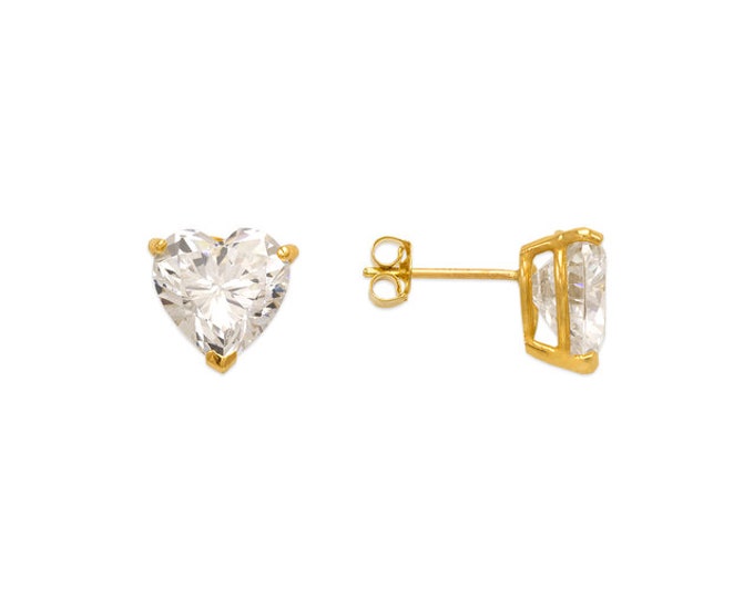 Heart Cut 14K Solid Gold Silicon Push Backing sold 1 Pair With High Quality CZ or Moissanite