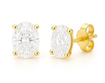 Oval Heavy Basket 14K Solid Gold Earrings stud Choice CZ or Moissanite VVS DEF 1 Pair Diamond Screw Backing or Push Backing option.