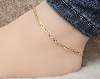 14K  Yellow Gold Anklet or Bracelet Curb Cuban Chain 3.50 MM Lobster Lock Real 14K gold.