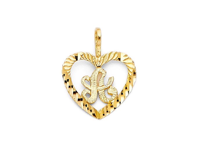14K Gold , Real Genuine Gold , Small Heart Diamond Cut Out pendant 14.00mm Small Initial Script Letter A to Z Available .