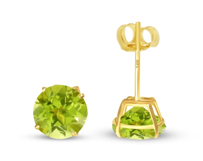 Peridot 14K Real Yellow Gold Light Weight Gold  sold in 1 Pair Round Solitaire Green Peridot August Birtstone Earring Stud.
