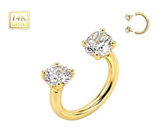 14K Gold Circular Barbell/Horse shoes With 3mm Gemstone 16 GAUGE Threaded screw on.