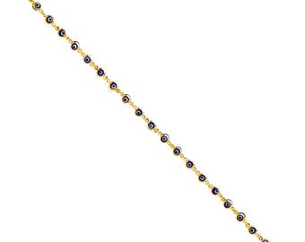 Evil Eye Bracelet 14K Real Gold , Good Luck , protection , Bracelet 7 Inches , Birthday Gift, Mother's Day gift, Evil Eye Bracelets.