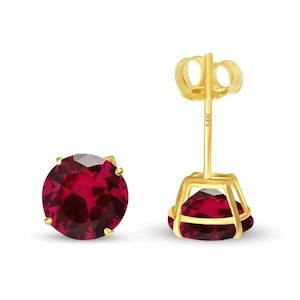 Garnet 14K Real Yellow Gold Light Weight Gold sold in 1 Pair Round Solitaire Red Garnet January Earrings stud.