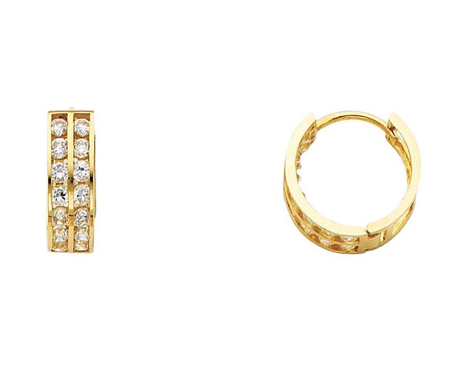 15MM Collection of Hoops 14K Real Gold 1 Pair of Channel Set Lined CZ  REAL GOLD Assorted design with Width 15MM  sold 1 Pair .