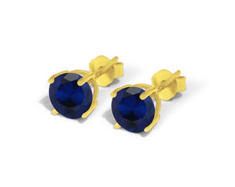 Solid Sterling Silver Push Backing Thicker post Blue Sapphire CZ or Created Lab Blue Sapphire Men's Women's Stud Earring 1 pair.