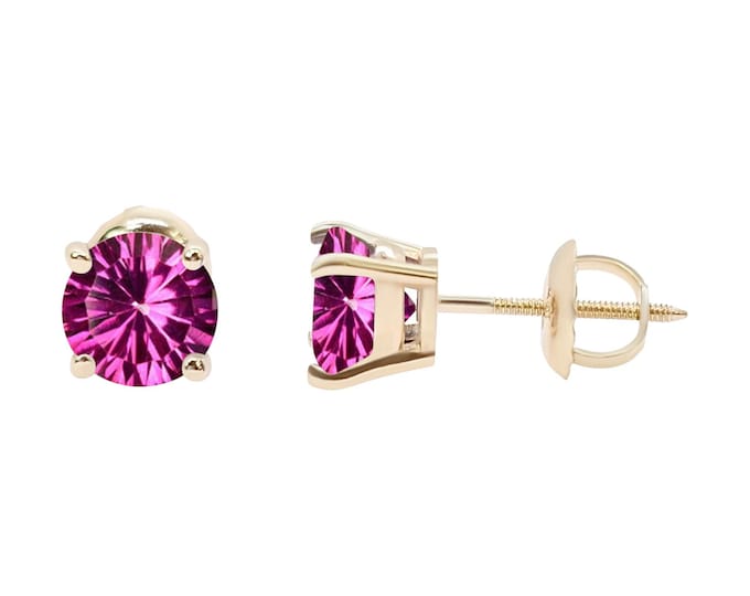 Pink Topaz 14K Real Yellow Gold Heavier Weight Gold sold in 1 Pair Round Solitaire   Earrings stud.