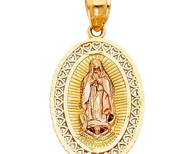 2 Grams Collection Guadalupe Oval Shape 14K Real Gold 3C Stamp Religious Pendant sold 1 piece, Real 14K Gold Pendant Only.