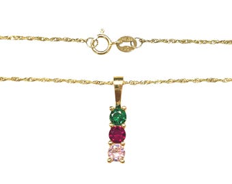 3 Gemstones 14K Real Gold With Singapore 0.80mm Necklace 18 Inches included perfect for gift.