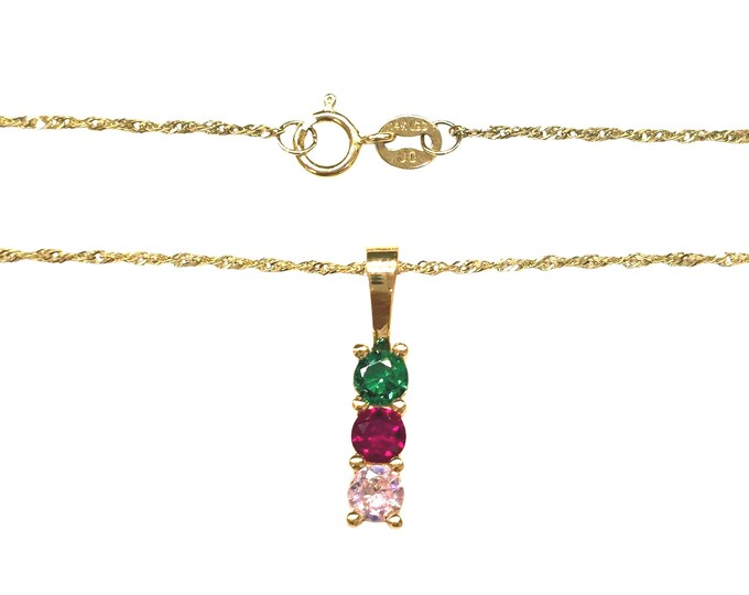 3 Gemstones 14K Real Gold With Singapore 0.80mm Necklace 18 Inches included perfect for gift.