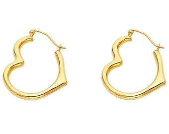2mm Heart Tube Hoop   14K Real Gold 1 Pair with Hinge Hoop Available in White Gold or Yellow Gold NEW Women's Girl Earrings.