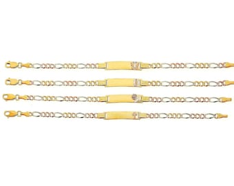 Kids Bracelet 14K  Gold 3 Tone 3.50 mm Figaro 3+1 3C Baby ID Bracelet 6 Inches Free Engrave.