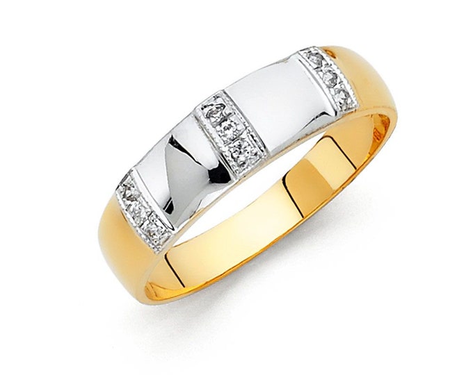 14K Gold  2 Tone With Solitaire Cut Gemstone of CZ Men's Ring Size 10 , Women's Set Wedding Ring size 7
