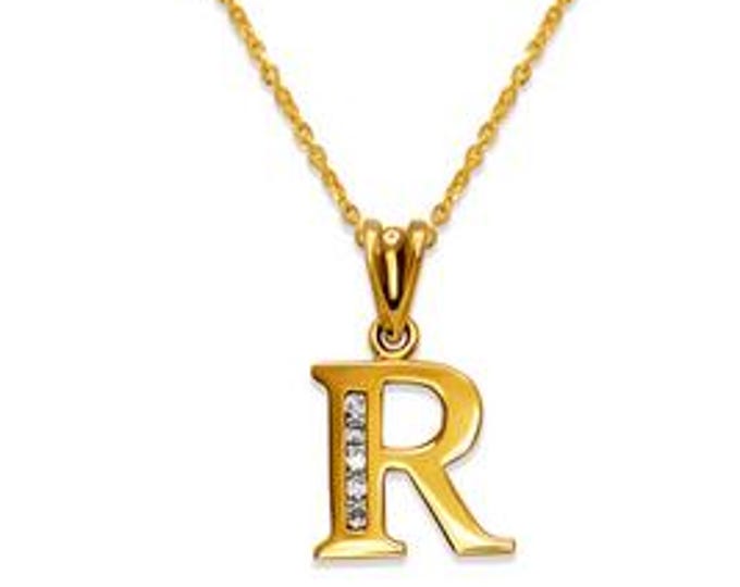 14K Real Gold Small Initial Letter Block Pendant Diamond Cut available in 26 different Letter .