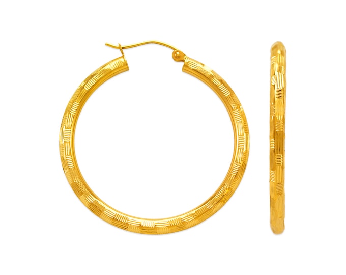 3.00 mm DC Hinged Hoops 14K Real Gold 1 Pair with Hinged Yellow Gold NEW Women's Girl Earrings.