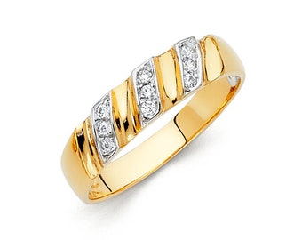 14K Gold  2 Tone With Solitaire Cut Gemstone of CZ Men's Ring Size 10 , Women's Set Wedding Ring size 7