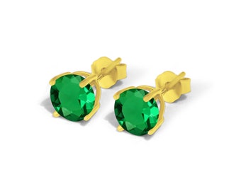 Solid Sterling Silver Green Emerald CZ or Lab Created Emerald Push Backing Thicker post  Men's Women's Stud Earring 1 pair.