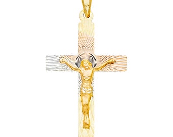 14K Gold , Real Genuine Solid Gold , Cross Pendant 3 Tone available in 3 sizes