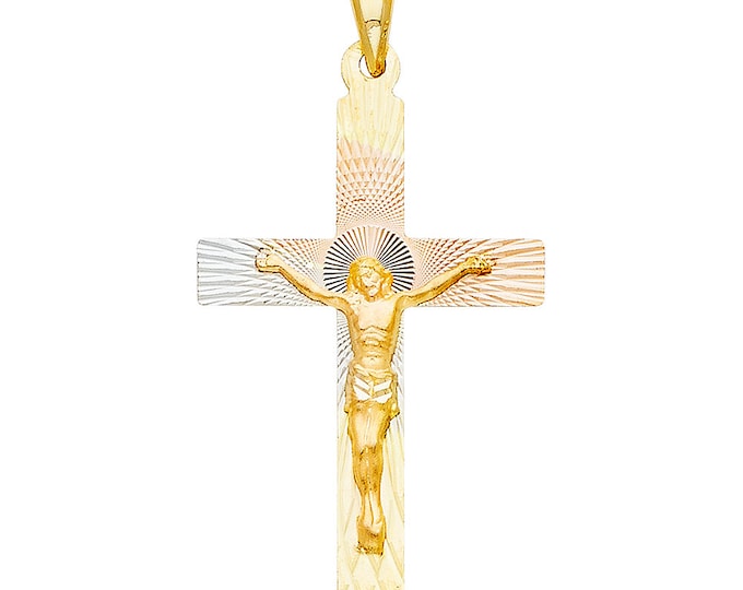 14K Gold , Real Genuine Solid Gold , Cross Pendant 3 Tone available in 3 sizes