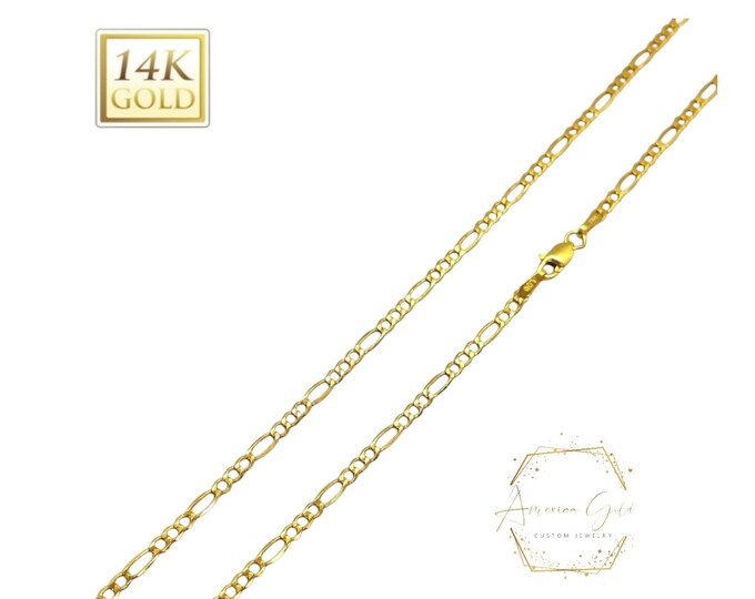 2.50mm Figaro Chain Necklace 14K Real Gold with option 16 inches to 24 inches