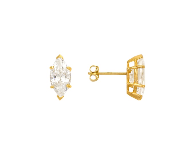 Marquise Cut 14K Solid Gold Silicon Push Backing sold 1 Pair With High Quality CZ.