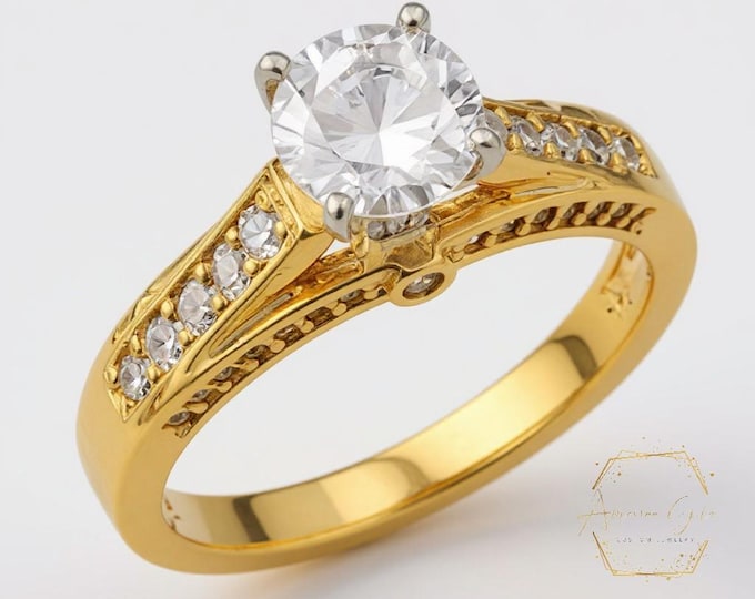 14K Solid Gold Catherdal Wedding Ring Promise Engagement  Women's Bridal Rings Anniversary Real Solid Gold.